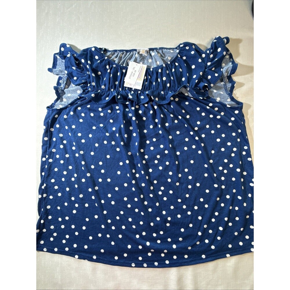 Lularoe Stasha 3xl Navy Polka Dot Sleeveless Blouse